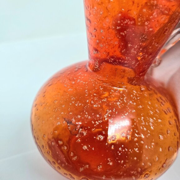Vintage Orange / Red Glass Pitcher Bud Vase, Clean Handle, Silver Specks, 6" - Picture 11 of 11